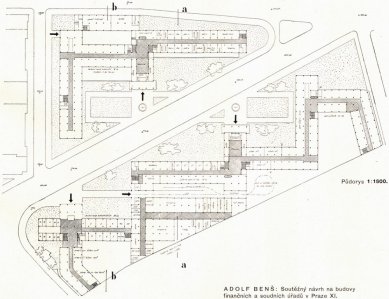 Soutěžní návrh na budovy soudních a finančních úřadů v Praze - Půdorys - foto: archiv redakce