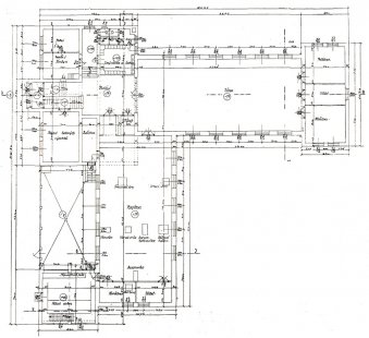 Dílny Státní průmyslové školy dřevařské - Návrh: půdorys - foto: Stavba III. (1924-1925)