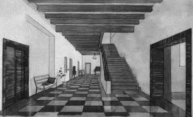 Vila Stiassny - Perspective of the hall with the main staircase