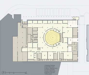 National Assembly for Wales - Půdorys přízemí - foto: © Rogers Stirk Harbour + Partners