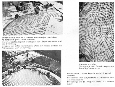 Československý pavilón na Mezinárodní výstavě umění a techniky v moderním životě - Průběh konstrukce sklobetonové kopule - foto: archiv redakce