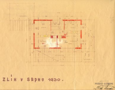 Přestavba vily na kavárnu - Plán patra od Miroslava Lorence, 1930 - foto: archiv Pavla Mudříka