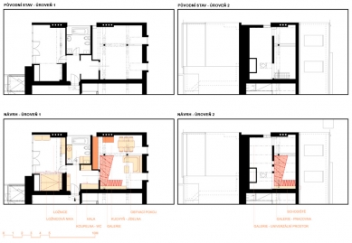 Interier bytu s galerií v Nuslích - Půdorysy - foto: SKUTEK architecture