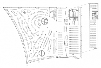 Tama Art University Library - Floor plan and mezzanine - foto: © Toyo Ito & Associates, Architects