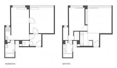 Rekonstrukce bytu v Praze 7 na Letné - Půdorys původního a současného stavu - foto: fam architekti