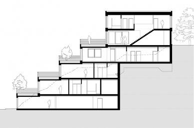 Stepped Terraced House, Košíře - Podélný řez domem - foto: © hnilička — císler — architekti