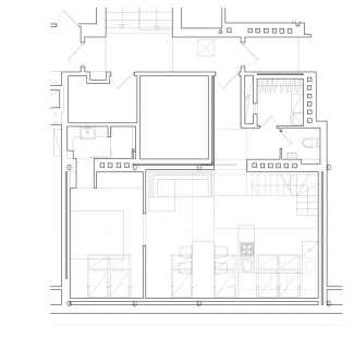 Půdní byt v Dejvicích - Půdorys dolního podlaží - foto: © oooox architects