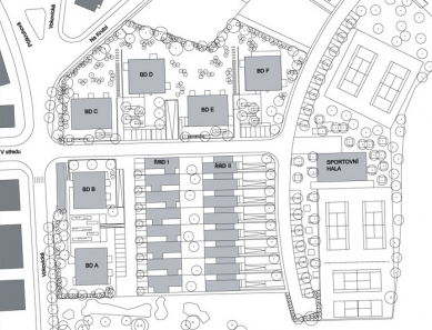 Obytný soubor Na Krutci - Situace jižní části areálu - foto: archiv soutěže Nový domov 2008