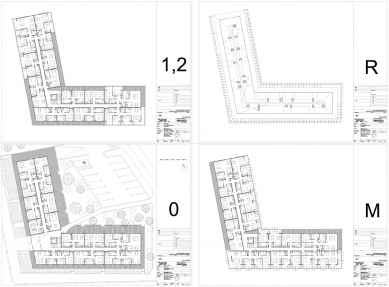 Bytový dům Seník - Půdorysy všech podlaží - foto: © OFIS architekti