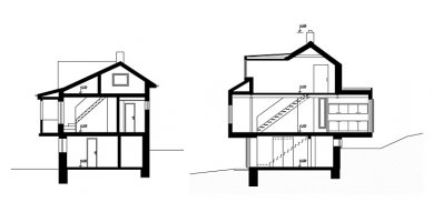 Přestavba chaty v Dolní Lhotě - Řez - původní a současný stav - foto: Pavel Mudřík