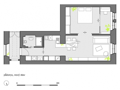 Rekonstrukce bytu 2+kk na Pohořelci - Půdorys - současný stav - foto: A1Architects