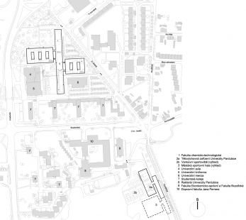 Fakulta chemicko-technologická a Tělovýchovná zařízení Univerzity Pardubice - Situace - foto: Kuba, Pilař architekti