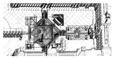 Le Grand Louvre - Axonometrie vstupní části - foto: Pei Cobb Freed & Partners Architects LLP