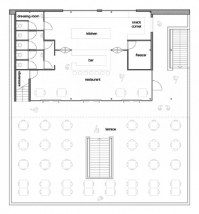 Plážový klub Zuiderduin - Půdorys hlavního patra - foto: Spanjers Architect