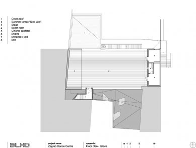 Centrum tance v Záhřebu - Půdorys střešní terasy - foto: © 3LHD