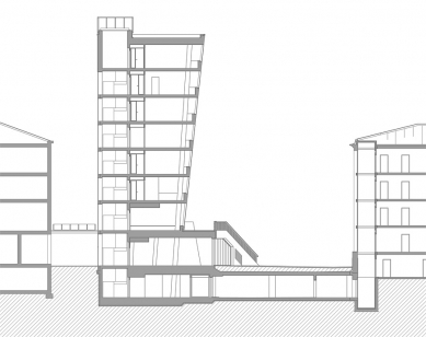 Informační centrum Technické univerzity v Liberci - Příčný řez - foto: architektonická kancelář Fakulty umění a architektury TU v Liberci