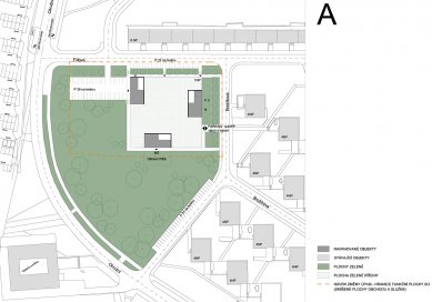 Přestavba kulturního a obchodního centra Obzor - Varianta A - situace - foto: Rudiš-Rudiš architektonická kancelář