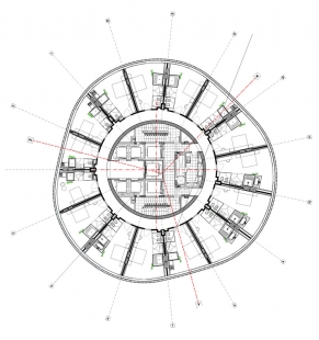 Porta Firá Towers - Typický půdorys hotelového patra - foto: Toyo Ito and Associates, Architects