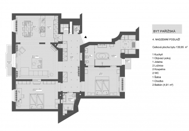 Rekonstrukce bytu v Pařížské ulici - Půdorys