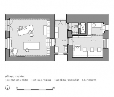 papelote - Půdorys - současný stav - foto: a1architects