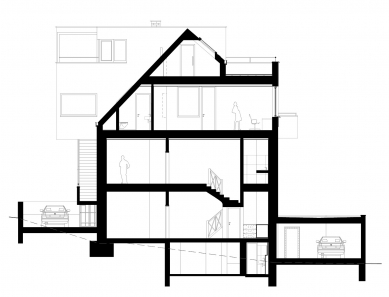 Rekonstrukce vily se dvěma bytovými jednotkami a kanceláří - Řez podélný - foto: maura