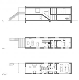 Rodinný dům v Letech u Dobřichovic - Řez, půdorysy