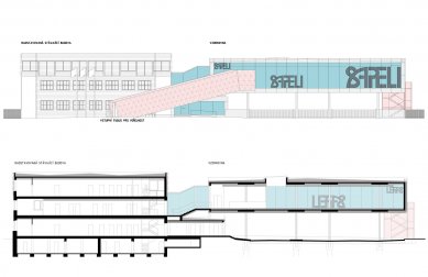 Rekonstrukce administrativní budovy a dostavba vzorkovny Sapeli - Řez a pohled