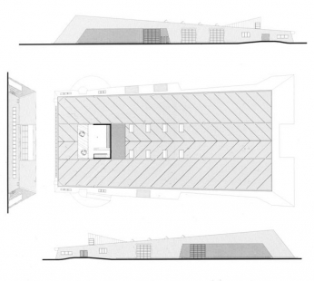 Regionální podpůrné dopravní centrum - Výkres střechy a pohledy - foto: Neutelings Riedijk Architects