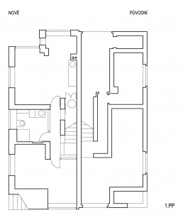 Rekonstrukce části dvojdomku v Praze Podolí - Půdorys 1PP - foto: Valert Petrášek architekti 