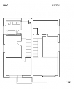 Rekonstrukce části dvojdomku v Praze Podolí - Půdorys 2NP - foto: Valert Petrášek architekti 