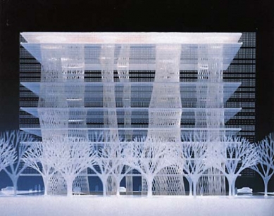 Mediatéka v Sendai - Model Mediatéky v Sendai z roku 1995 věnovaný newyorské MoMA architektem Toyo Ito na poctu Philipu Johnsonovi. - foto: © MoMA, 1995