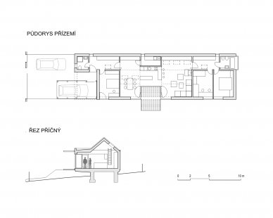Rodinný dům u Berouna - Půdorys a řez - foto: caraa.cz