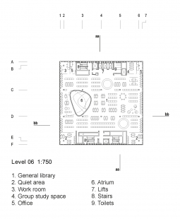 Univerzitní knihovna Sira Duncana  Rice - Půdorys 7NP - foto: schmidt hammer lassen architects
