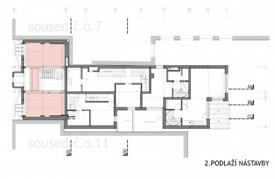 Novostavba studia RH-ARCH - Půdorys 2. podlaží nástavby - foto: RH-ARCH