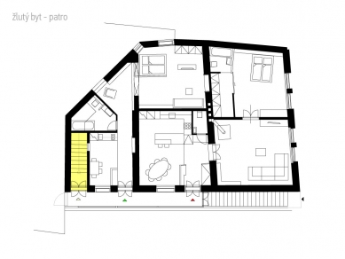 Rekonstrukce bytového domu v Litomyšli - Půdorys - Žlutý byt - nástupní podlaží - foto: ellement