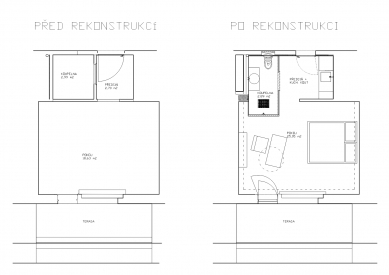 Rekonstrukce garsoniéry v činžovním domě - Původní a navržený stav - půdorys - foto: Petr Jančálek