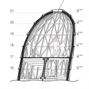 Věž v Heřmanicích - Řez první variantou věže - foto: mjölk architekti