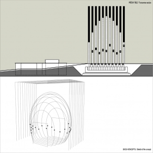 Brána času - Příčný řez a skica konceptu