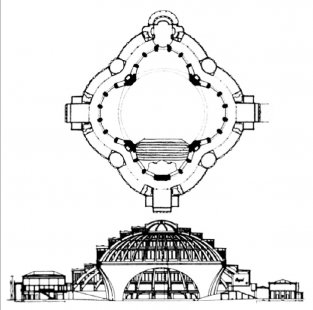 Hala století - Půdorys a řez