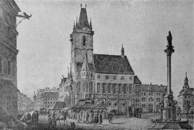 Soutěžní projekt na Staroměstskou radnici - Staroměstská radnice v 19. stol.