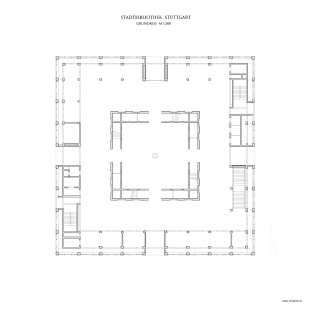 Městská knihovna ve Stuttgartu - Půdorys 1NP - foto: Yi Architects