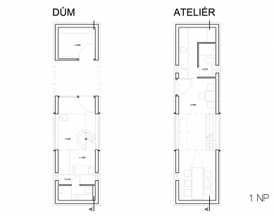 Zen-Houses - Ateliér a dům - Půdorysy 1.np - foto: Petr Stolín architekt