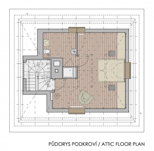 Rekonstrukce a interiér viničního domu Sklenářka - Půdorys podkroví - foto: DESIGN arcom, s.r.o.