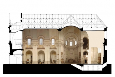 Rekonstrukce kostela Nalezení svatého Kříže v Litomyšli - Řez podélný