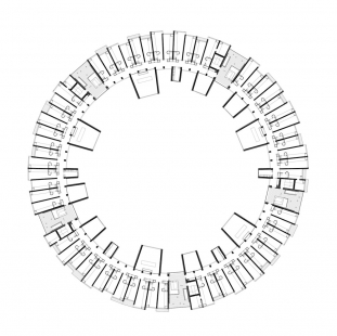 Studentské koleje Tietgen  - Půdorys typického obytného podlaží - foto: Lundgaard & Tranberg Arkitekter