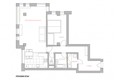 Úprava bytu v novostavbě, Praha-západ - Půdorys - původní stav