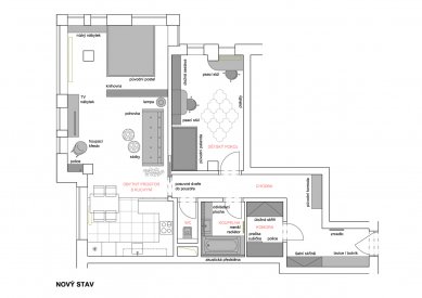 Úprava bytu v novostavbě, Praha-západ - Půdorys - nový stav