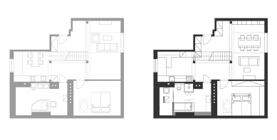 Podkrovní byt ve Strašnicích - půdorys / původní a nový stav