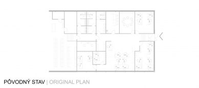Rekonštrukcia administratívnej časti firmy Pyronova - Půdorys - původní stav - foto: Architekti Šercel Švec