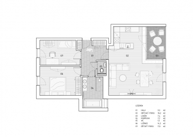 Interiér bytu v Brně - Půdorys bytu - foto: SENAA Architekti